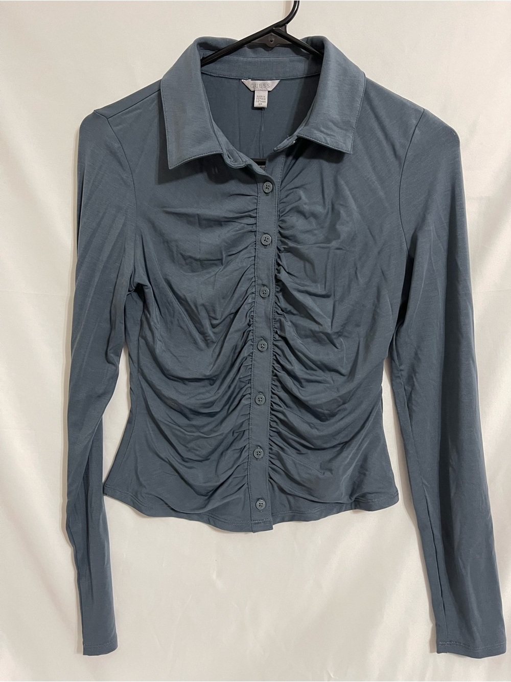 Guess Slate Blue Ruched Button-Down Shirt